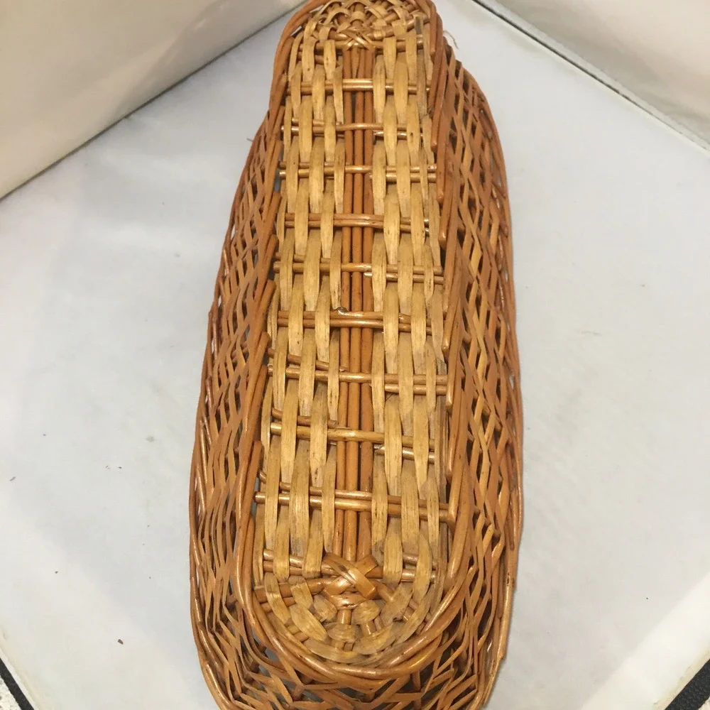 Woven Wicker Bread Basket Home Decor 15 Inch Brown Oval Storage Cottagecore Farm